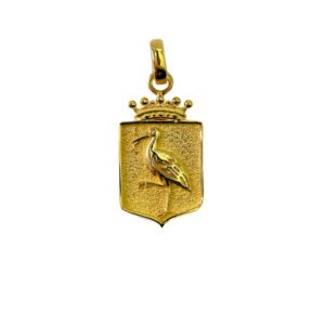 Gouden hanger wapen van Den Haag ooievaar met kroon