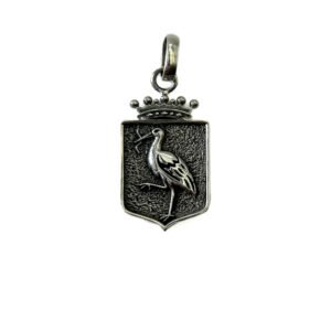 Zilveren hanger wapen van Den Haag ooievaar met kroon